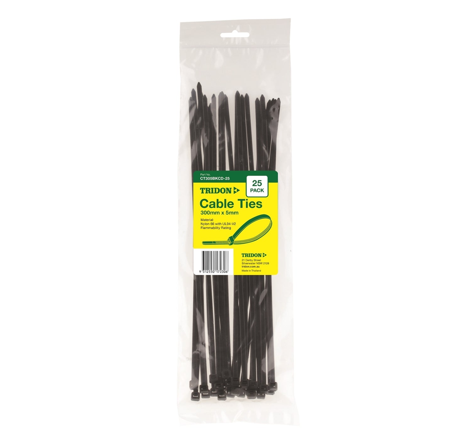 Cable Tie Tridon Black 300mm x 5mm - Pack 25 CT305BKCD-25