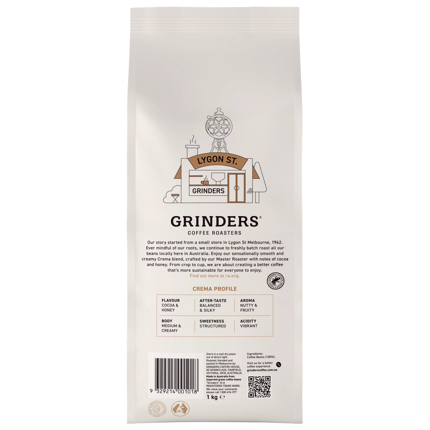 Grinders Crema Medium Roast Coffee Beans 1kg