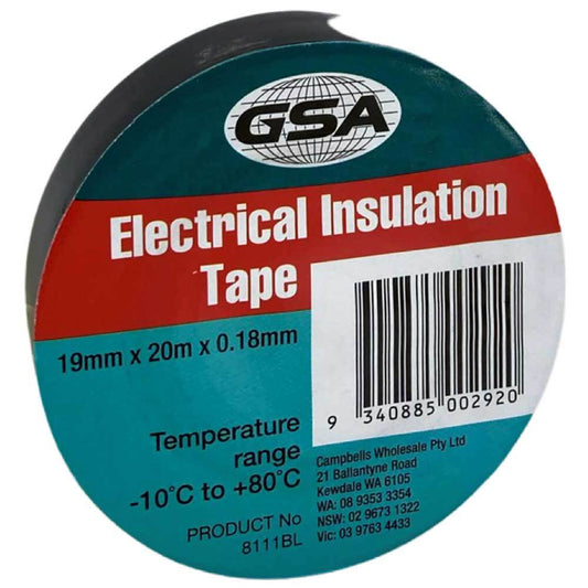 GSA ELECTRICAL TAPE BLACK 0.18MM - 19MM X 20MTR