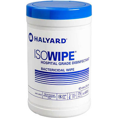 HALYARD ISOWIPE HOSPITAL GRADE DISINFECTANT BACTERICIDAL WIPES TUB 75