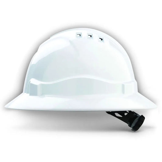 Pro Choice V6 Hard Hat Vented Full Brim Rachet Harness - WHITE HHV6FB-W