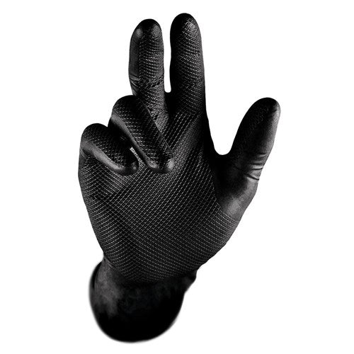 Grippaz Non-Slip Nitrile Disposable Gloves – Black - Chemical Resistant & Touchscreen Compatible Box of 50