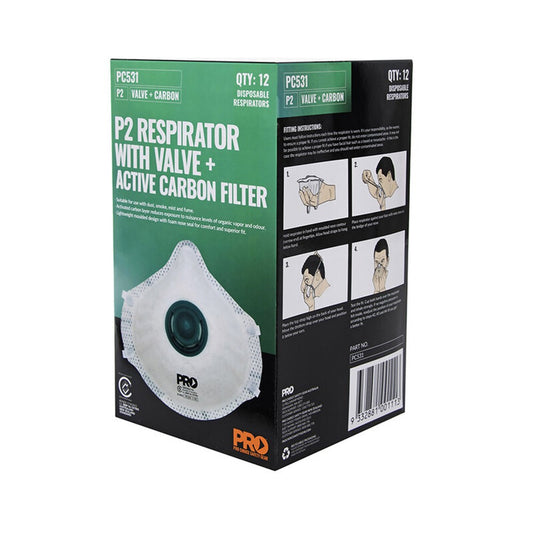 P2 Respirator Mask Valve Carbon Filter Pro Choice PC531 Box of 12