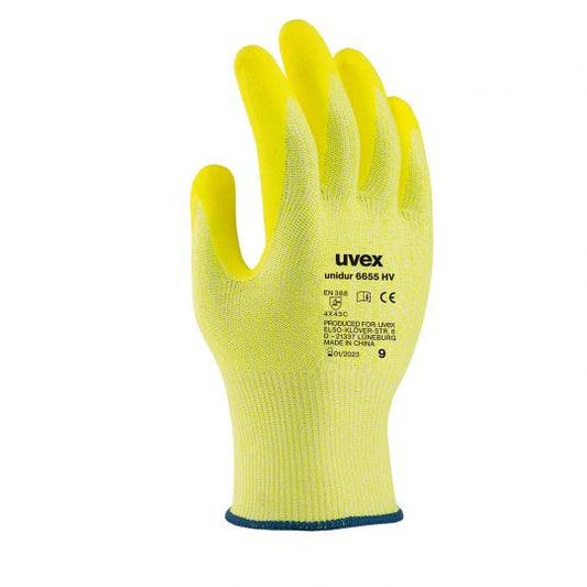 Safety Gloves Uvex Unidur 6655HV Yellow Hi-Vis Cut 5  Pack of 6