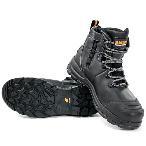 Safety Boot Lace Up Side Zip Bison XT Black XTLZBK
